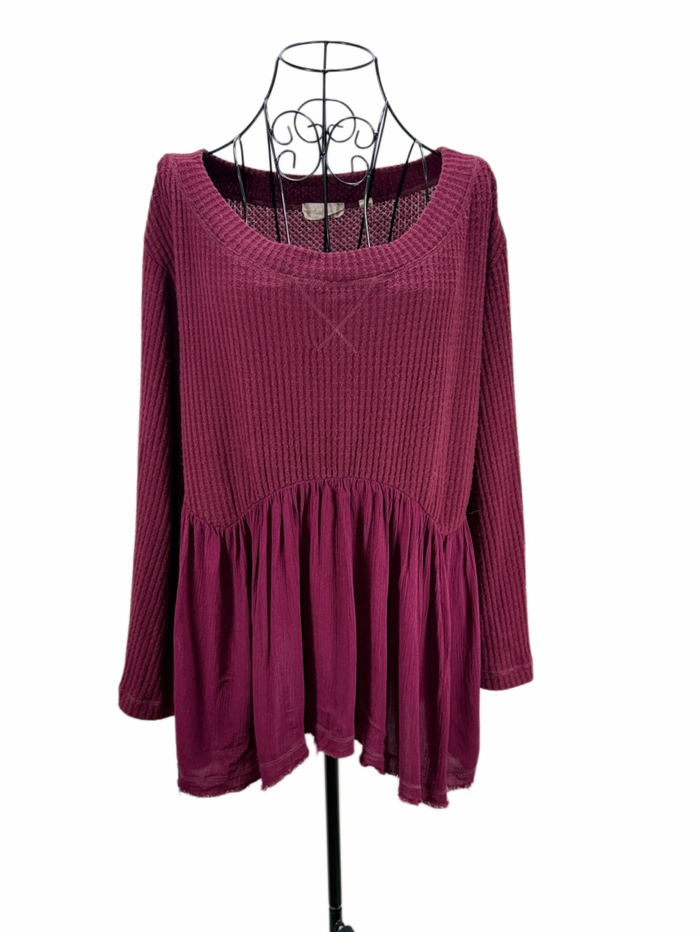 Altar'd State Plum Ruffled Waffle-Knit Tunic